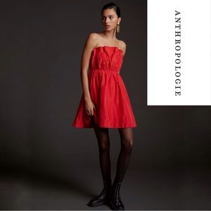 NWT Anthropologie Red Ruffle Taffeta Mini Pocket Dress
